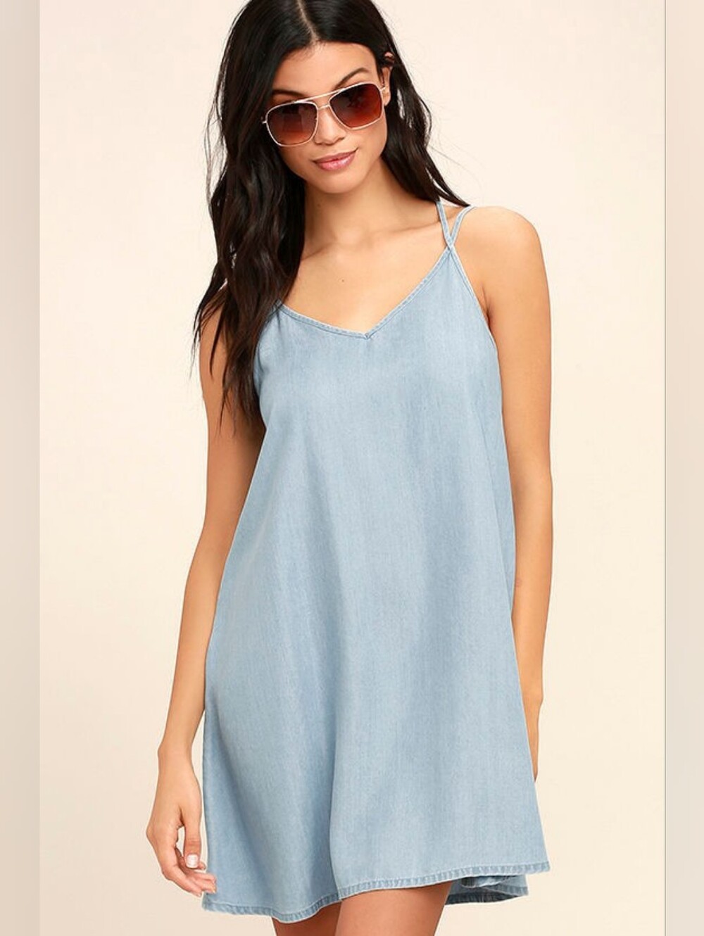 Lulus RVCA Salene Light Blue Chambray Swing Dress Sz M